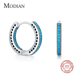 أقراط Modian Heart to Heart Pure 925 Sterling Silver Vintage Vinquoise Hoop أقراط للنساء Girls Fine Jewelry Gifts