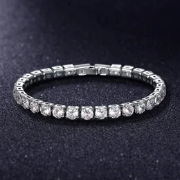 Silver Iced Out Chain Tennis Bracelet 5mm Round CZ Zircon Diamond Bracelets Bangle For Woman Mens Bracelets Hiphop Luxury Jewelry Wedding Party Gifts 17/19cm