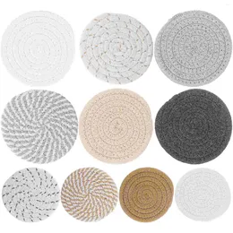 Pillow 10Pcs Round Cotton Rope Placemats Heat-Resistant Coasters Small Table Mats