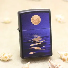 Tändare äkta Moon Night Light Oil Lighter Copper Windproof Cigarett Kerogenändare gåva med anti-Counterfeing Code YQ240222