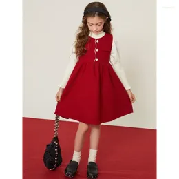 Girl Dresses Girls' Autumn Woolen Dress Winter Medium And Big 'S Year Vest Children'S Christmas Skirt