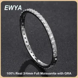 Armband Ewya Sparkling D Färg 3/4mm Full Moissanite Tennis Armband Bangle For Women 925 Silver Plated 18K Diamond Link Chain Armband