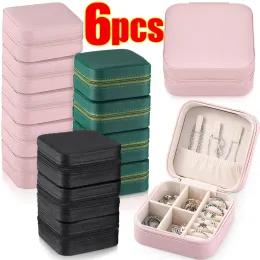 Colares 6 pçs mini portátil caixa de armazenamento de jóias organizador exibição viagem jóias caso zíper caixa brincos colar anéis caixa de jóias