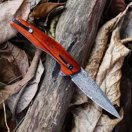 A2268 Flipper Składanie noża VG10 Damascus stalowe ostrze Rosewood ze stalowym blachy oparte do łożyska kulki Fast Otwarte EDC kieszonkowe noży kieszonkowe