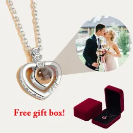 Necklaces Genuine S925 Custom Photo Projection Necklace Pendant For Women Girlfriend Best Gift 2022 New In Luxury Charm Romantic Jewelry
