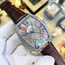 New Color Dreams Crazy Hours Diamond Steel Case 7502 QZD CODR Automatic Mens Watch Gypsophila Dial Date Brown Leather Watches Hell211q