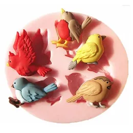 Bakning mögel kaka mögel mögel diy lenge kök 5 fåglar form silikon 3d söta fågelverktyg fondant dekorera modelleringsverktyg