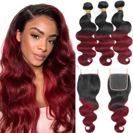 Synthetic Wigs 10A Ombre Body Wave Human Hair 1B/350 Body Wave Hair Weave Bundles With Frontal 1B/99J Human Hair Bundles With Closure Remy Hair zln240222