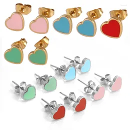 أقراط مسمار الفولاذ المقاوم للصدأ للنساء ترصيع القلب البسيطة الملونة 2024 الأزياء المجوهرات هدية بالجملة
