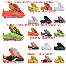 축구 신발 프레데터 엘리트 혀 fg 클리트 laceless 축구 부츠 Scarpe Calcio Mens 회사 그라운드 Botas de futbol Red