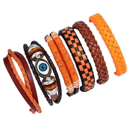 Charme Pulseiras Vintage Evil Eye Pulseira Mtilayer Ajustável Couro Genuíno Charme Bangle Cuff para Mulheres Homens Pulseira Beads Turco Dhrmi