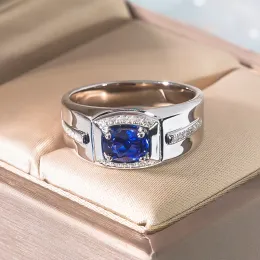 Anéis s925 prata esterlina 18k banhado a ouro vintage pedras preciosas de luxo anel de safira azul para homem jóias finas banquete festa de casamento presente
