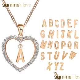 Pendant Necklaces White Crystal Rhinestone Heart Necklace 26 Letter Pendant Necklaces Womens Fashion Az Alphabet Name Person Dhgarden Dhnfi