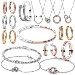 Sets Signature Necklace Two Tone Interlinked Circuits Silver 925 Wholesale Original Jewelry Chain Women Bracelet Earrings Diy Set