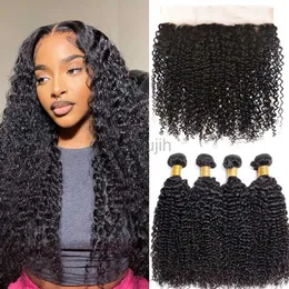 Synthetic Wigs 10A Malaysian Hair Bundles With Frontal Kinky Curly Bundles With Frontal Closure 13x4 Ear to Ear Lace Human Hair Weave zln240222