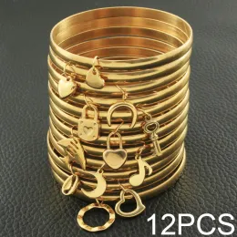 Rings Hot New Fashion Stainless Steel Jewelry Plated Gold Color 71mm and 59mm Bangles Charm Pendant for Girl and Women Bfadarbi