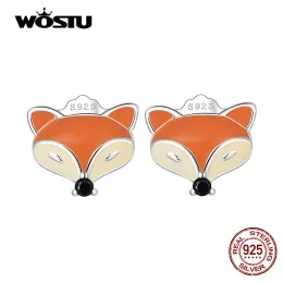 أقراط Wostu 100 ٪ 925 Sterling Silver Cute Fox Ear Buds Mini Animal Stud أقراط للنساء