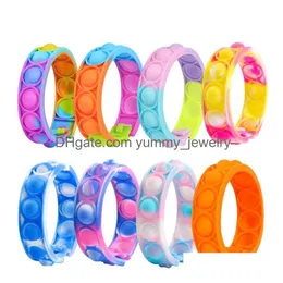 Charm Bracelets Stock Fidget Bracelet Reliver Toys Rainbow Bubble Push It Anti Toy Adt Children Sensory To Relieve Autism Wristband D Dhbsq