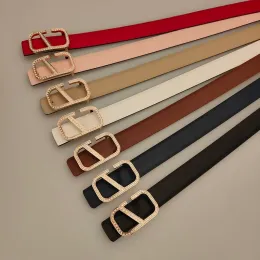 Womens Designer Belt Luxury Diamonds Insert Gold Buckle Waistbands Fashion Smooth Red Leather Belts Suitable For Gift Giving Party Outdoor 6 Colors -7
