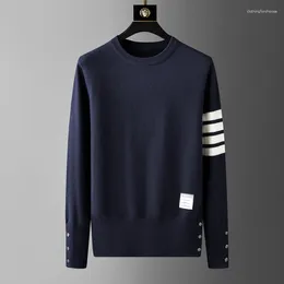 Herrtröjor avancerad varumärke rund hals tröja hösten och vintern 2024 klassisk fyra randtrend hem split korean casual pullover