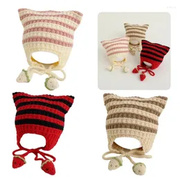 Hair Accessories Fashion Striped Knit Hat With Ears Design Baby Winter Warm Cap Infant Knitted Beanie For 1-6Y Boys Girls