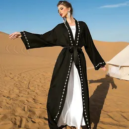 Etniska kläder Ramadan Eid Open Kimono Abaya Dubai Turkiet Islamisk muslimsk klänning Abayas för Women Robe Caftan Marocain Musulmane Femme