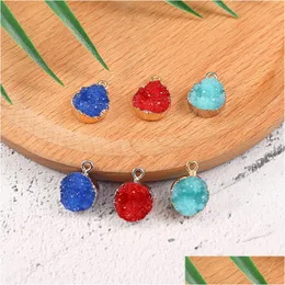 Charms New Resin Stone Druzy Diy Charm Women Bracelet Necklace Earring Colorf Gold Sier Plated Copper Pendant For Jewelry Ma Dhgarden Dhrje