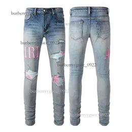 Man Jean Purple Jeans Brand Slim Fit Hole Ripped Biker Pants Skinny Pant 디자이너 Stack Mens Womens Trend 바지 Tulingzhu
