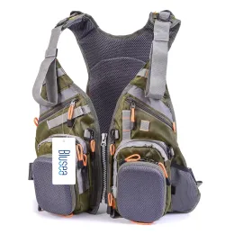 Apparel Bluea Mesh Fly Fishing Vest Multifunktionell fiskeväst Säkerhetsjacka Ryggsäck Handla utomhusfiskesäkerhet Vest Pesca