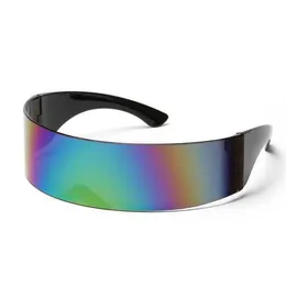 Occhiali da sole Futuristic Narrow Cyclops Visiera Occhiali da sole Occhiali laser UV400 Personalità Lenti a specchio Costume Occhiali Occhiali Uomo OcchialiL2402