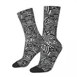 Herrstrumpor Crazy Compression Geometric Cashmere Paisley Sock For Men Harajuku Black and White Seamless Pattern Crew Novelty