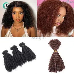 Synthetic Wigs 33# Brown Double Drawn Kinky Curly Human Hair For Braiding Hair Brazilian Remy Crochet Bulk Hair Locks For Women 50g zln240222