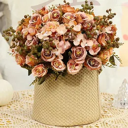 Decorative Flowers Retro Artificial Peony Silk Big Bouquet Vase Gift Fake Rose For Home Wedding Christmas Party Garden DIY Decoration