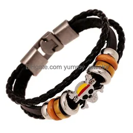 Charm Bracelets Skl Charms Bracelets Vintage Fashion Punk Genuine Leather Braided Rope Chain Jewelry For Men Women Black Mtilayer Wra Dh98R