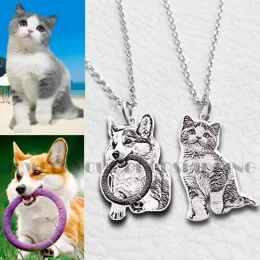 Necklaces Customized Pet Engrave Sterling Sier Necklace Personalized Handmade Memory Jewelry Picture Pendant Dog Cat Tag Portrait