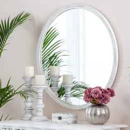 Espelho com moldura redonda esculpida de 30 polegadas para montagem em parede, branco