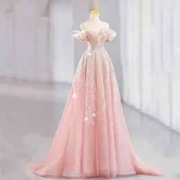 Parti Elbiseleri Dongcmy Dreamy Pink On The Run Prenses Gece Elbise Kadınlar İçin Kadın Üst Düzey Nişan Zarif Düğün