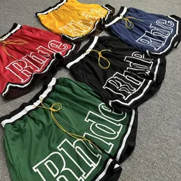 Schöne Flut High Street Designer RHUDE Herren kurze Spleißfarbe Kontrast Buchstaben Logo gedruckt Zugseil Fünfviertelhose lässige Netzhose Sommermode für Männer