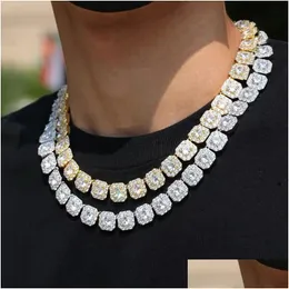 Chains Mens Iced Out 12Mm Square Diamond Necklaces Hip Hop Bling Women Trendy Miami Cuban Curb Link Chain Bracelet Fashion Gold Sier Dhwdd