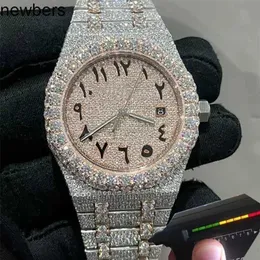 الرجال الفاخرين AP Diamond Diamonds Watch Pass Test Movement Quartz VVS Iced Out Sapphire 2023 Big Moissanite Stones Watch Test Flower Pozel Automatic Top Quality Men