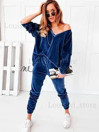 Mulheres duas peças calças outono veludo tracksuit mulheres define duas peças inverno veludo senhoras suor terno outfits moletom mujer vetement femme t240222