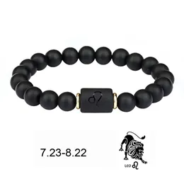 Beaded Black Stone Beads Strands 12 Constellation Couple Bracelet Men Bracelets For Women Pseras Moda Mascina Hombre Man Me Dhgarden Dhe9J