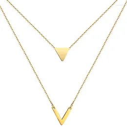 Pendant Necklaces MinaMaMa Multilayer Stainless Steel Geometric Triangle V Pendants For Women Choker Collares Jewelry Gifts