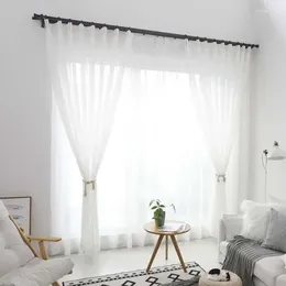 リビングルームのためのカーテンソリッドホワイトチュールモダンな薄いカーテンが装飾的な窓の治療を終えた
