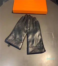 Зимние теплые перчатки для вождения, варежки, мужские дизайнерские перчатки с буквами, однотонные кожаные варежки5793863
