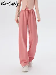 Женские брюки KarSaNy, прямые спортивные штаны для женщин, свободные осенне-летние повседневные розовые брюки, женские широкие брюки с высокой талией