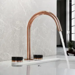 Bathroom Sink Faucets Luxury Brass Faucet 3 Holes 2 Handles Rose Gold/Chrome High Quality Copper Lavabo Wash Basin Mixer