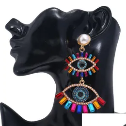 Baumeln Kronleuchter Iced Out Evil Eyes Ohrringe für Frauen Mädchen Modedesigner Kristall Strass Perle Statement Tropfenohrring Dang Dhcqb