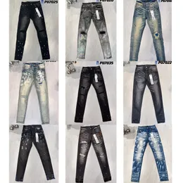 Мужские фиолетовые дизайнерские джинсы PL8827 Ripped Biker Slim Straight Skinny Pants Designer True Stack Fashion Jeans Trend Brand Vintage Pant фиолетовые фирменные джинсы