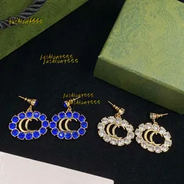 Stud Luxury Designer Fashion Studs Pendant Earrings Set With White Diamond Blue Diamond Görhängen Feminin Charm smycken High-End Temperament Women Damer Gift